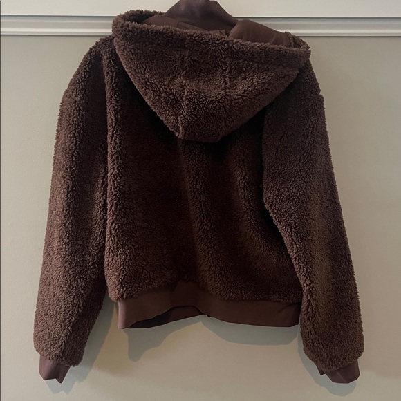 Beyond Yoga faux shearling hoodie jacket espresso size XL - Picture 6 of 10